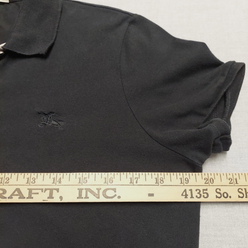 Burberry Brit Women L Black Pique Polo Shirt Nova Check Placket Equestrian Logo - Picture 12 of 14